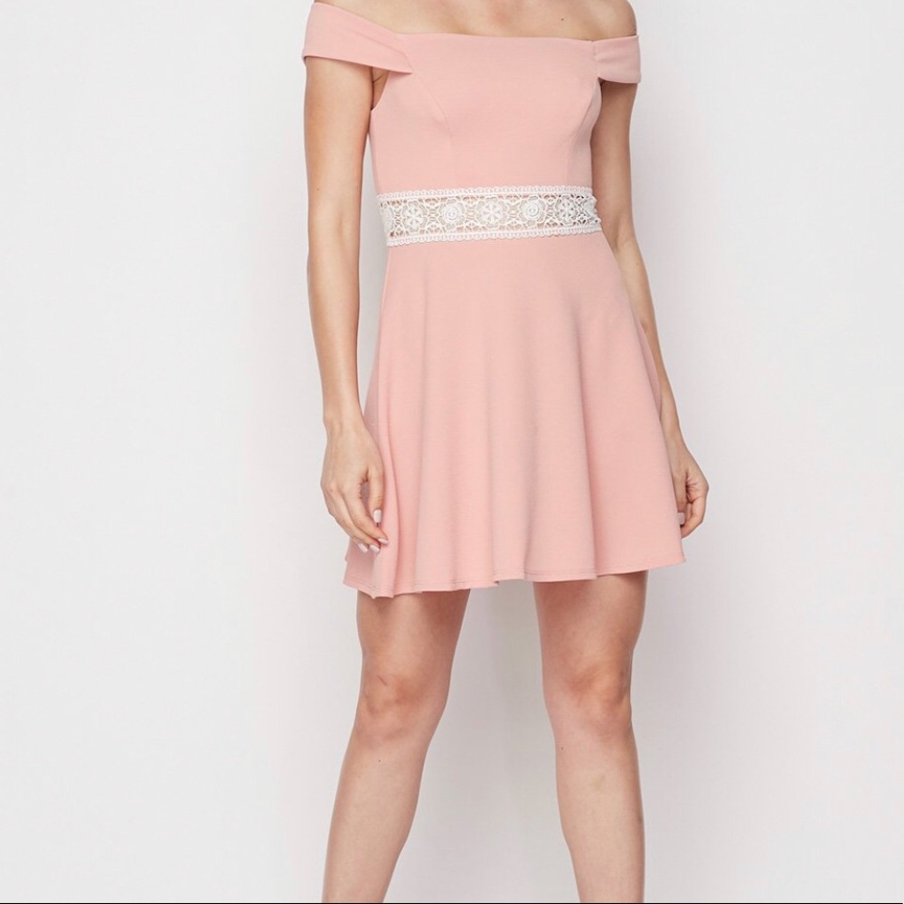 Trendy Off the Shoulder Crochet Waist Skater Dress